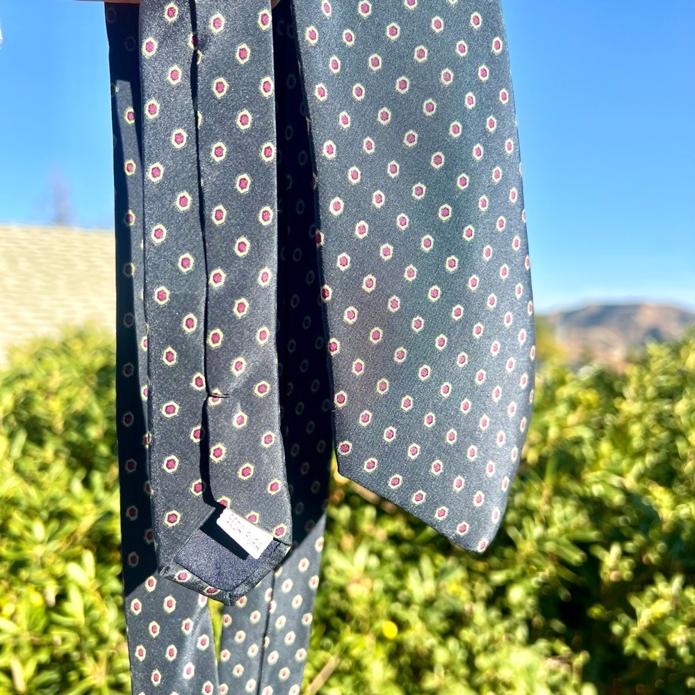 Gucci Tie Navy Blue Silk Mens Necktie Narrow Geometric Pattern Red Green - Picture 3 of 4